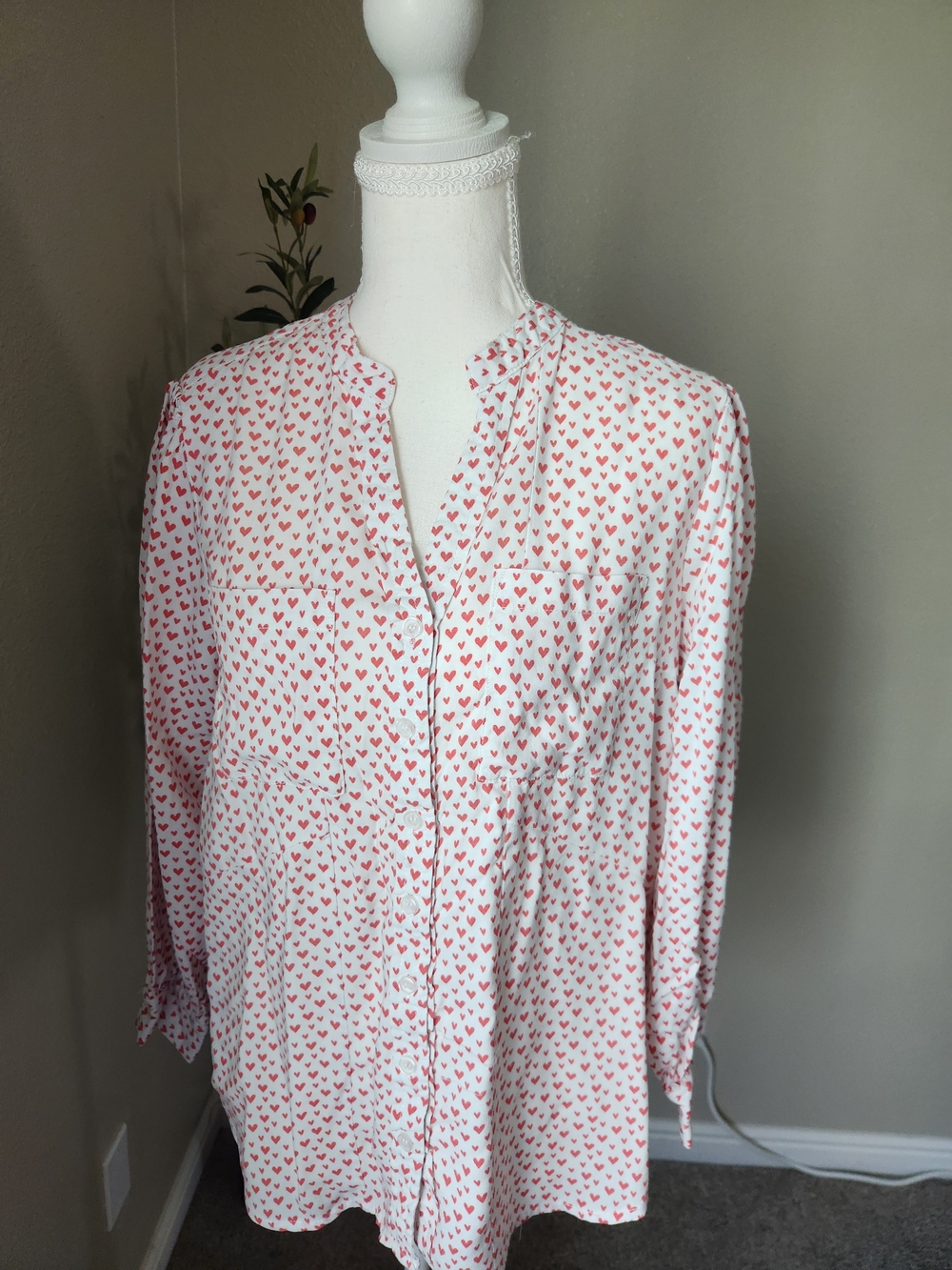 Velvet Heart White Top with Pink-Red Heart Print